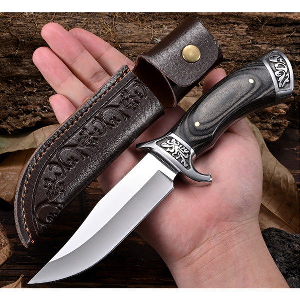 Ανάγλυφο μαχαίρι υψηλής σκληρότητας + όμορφη δερμάτινη θήκη