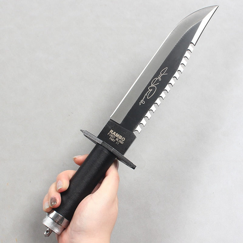 Rambo 2 High Hardness Sharp Camping Straight Knife Φορητό μαχαίρι ψαρέματος εξωτερικού χώρου Μαύρο τακτικό μαχαίρι