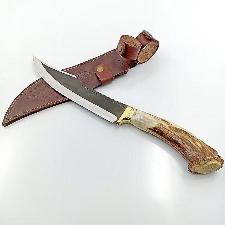 Μαχαίρι Bowie από κέρατο ελαφιού με δερμάτινη θήκη