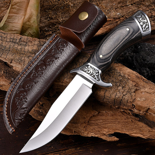 Ανάγλυφο μαχαίρι υψηλής σκληρότητας + όμορφη δερμάτινη θήκη
