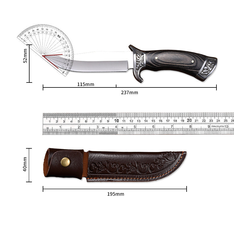 Ανάγλυφο μαχαίρι υψηλής σκληρότητας + όμορφη δερμάτινη θήκη