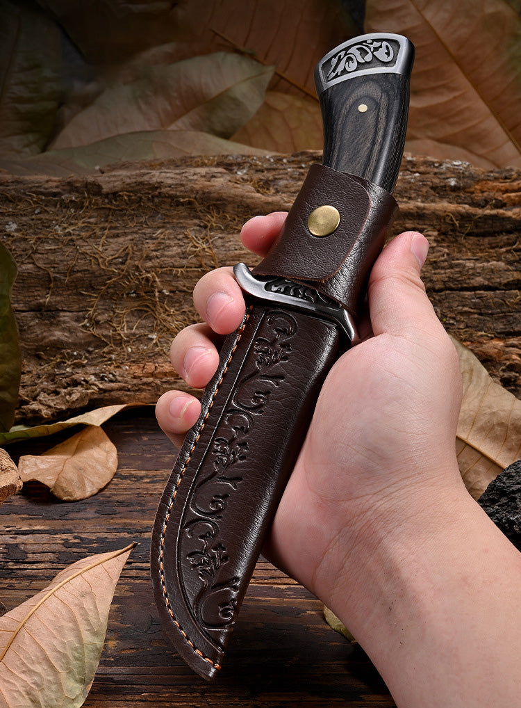 Ανάγλυφο μαχαίρι υψηλής σκληρότητας + όμορφη δερμάτινη θήκη