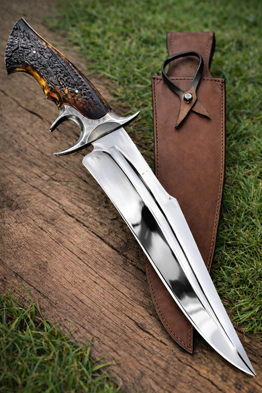 Χειροποίητο D2 Steel Bowie Knife με Δερμάτινη Θήκη Βοοειδούς για HawkEdge