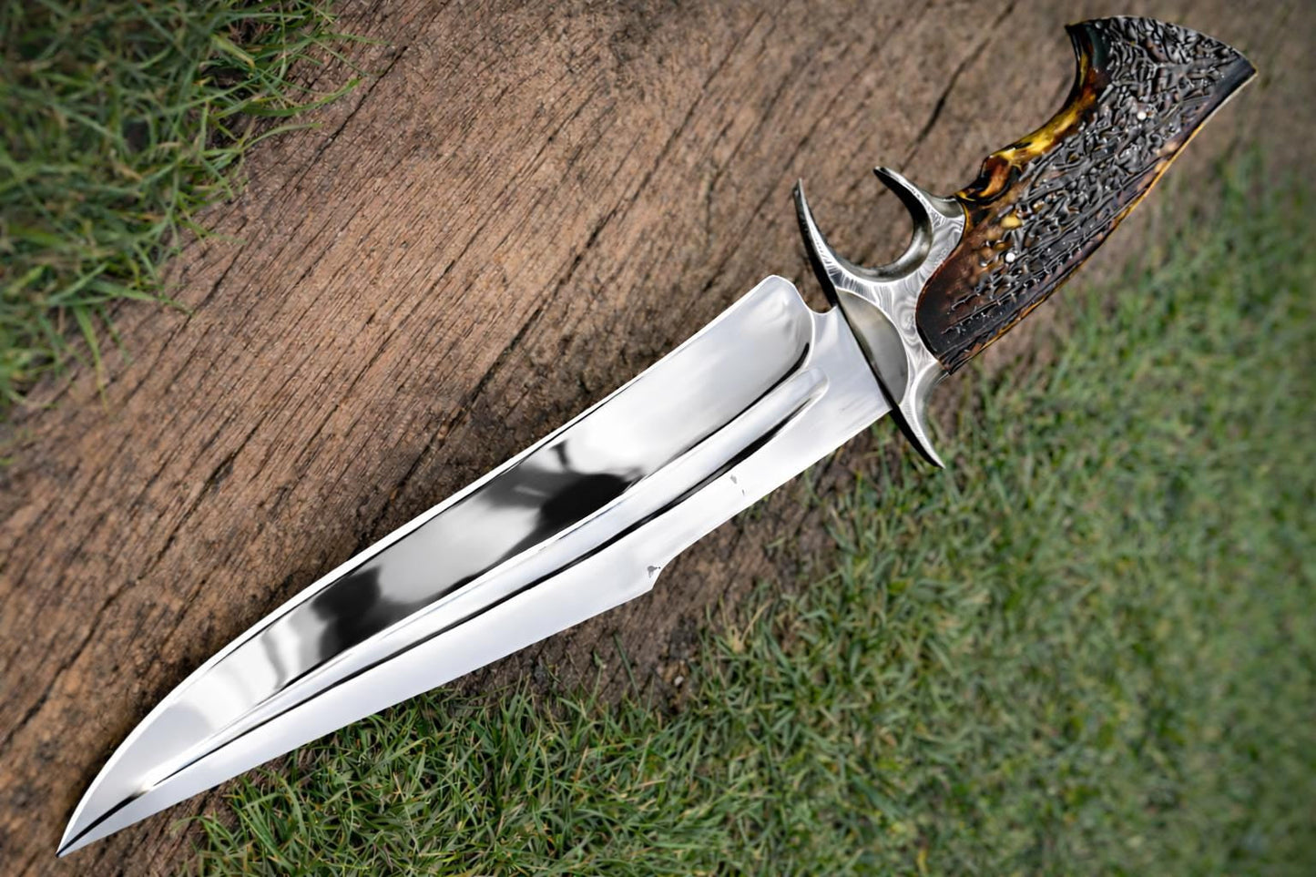 Χειροποίητο D2 Steel Bowie Knife με Δερμάτινη Θήκη Βοοειδούς για HawkEdge