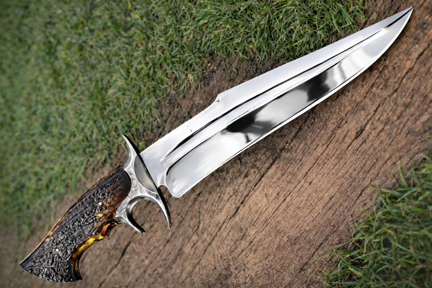 Χειροποίητο D2 Steel Bowie Knife με Δερμάτινη Θήκη Βοοειδούς για HawkEdge