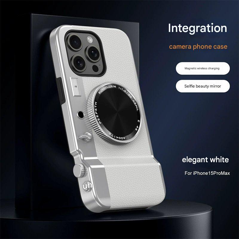 Κομψή δερμάτινη θήκη τηλεφώνου με ενσωματωμένο κουμπί κάμερας και συνδεσιμότητα Bluetooth.