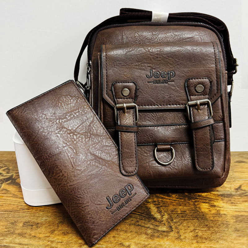 Ανδρική τσάντα ώμου από γνήσιο δέρμα - Δωρεάν πορτοφόλι