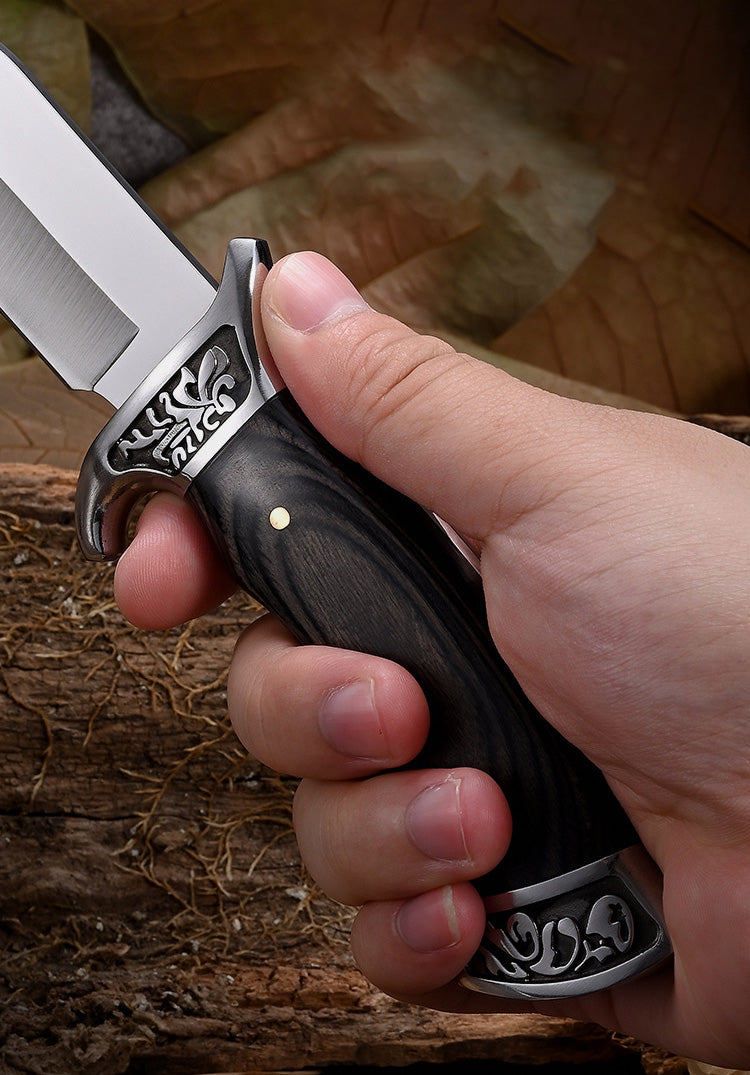 Ανάγλυφο μαχαίρι υψηλής σκληρότητας + όμορφη δερμάτινη θήκη